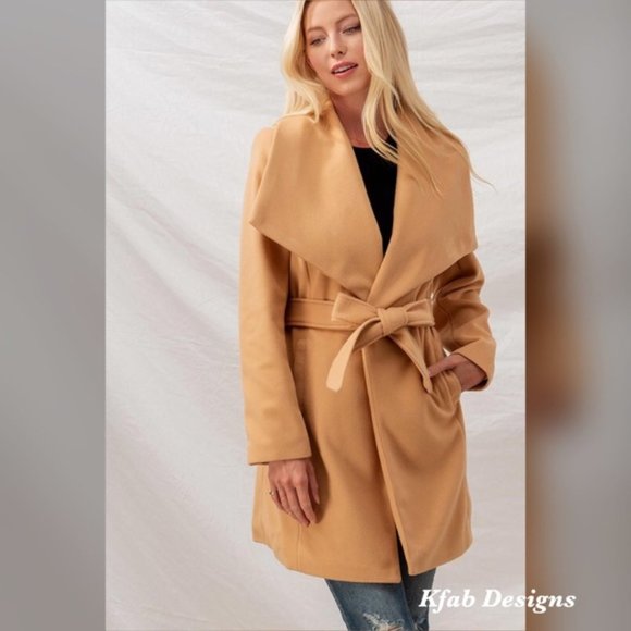 SOFT WIDE LAPEL WAIST TIE COAT - Picture 5 of 9